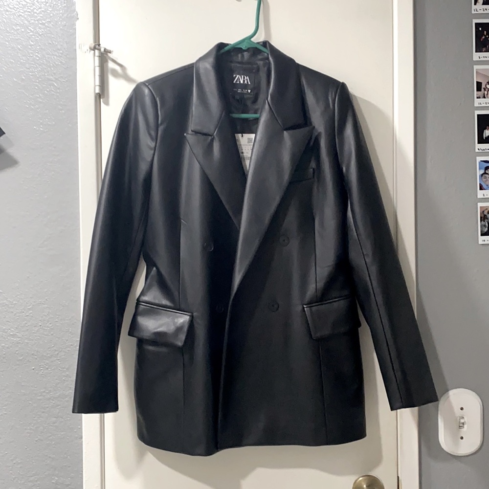 Faux leather blazer